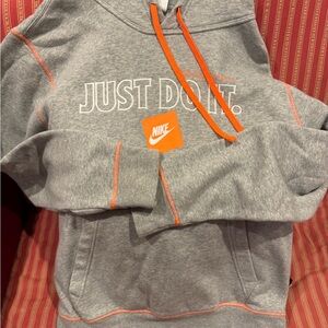 Nike Heather Gray Hoodie with Bright Orange Accents